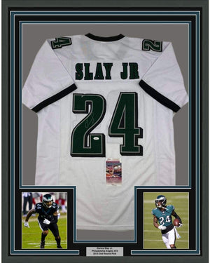 Framed Autographed/Signed Darius Slay Jr. 35x39 Philadelphia White Football Jersey JSA COA