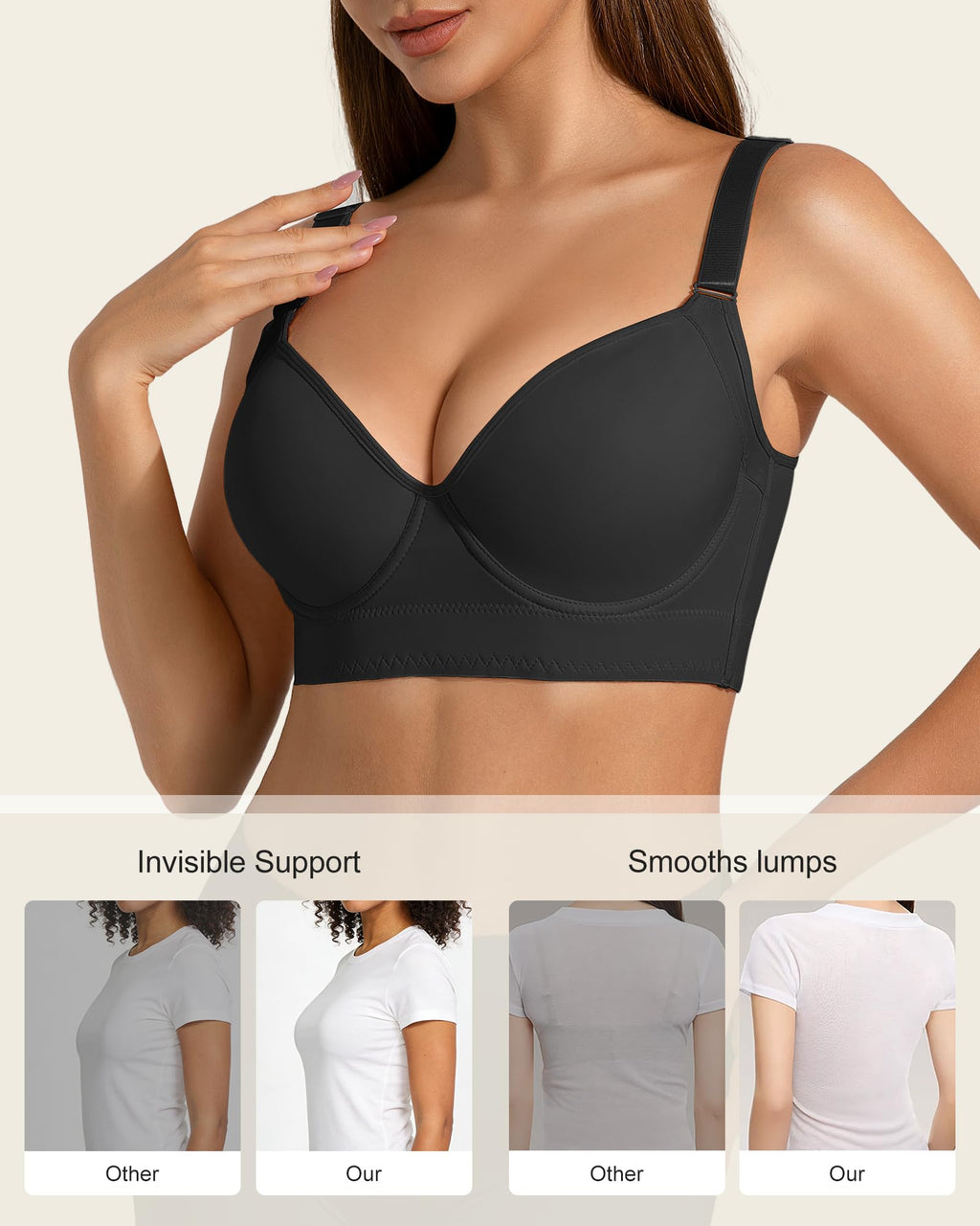 QDN Supportive Push Up Strapless Bra Black Size 42C