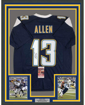 Framed Autographed/Signed Keenan Allen 35x39 Los Angeles LA Dark Blue Football Jersey JSA COA