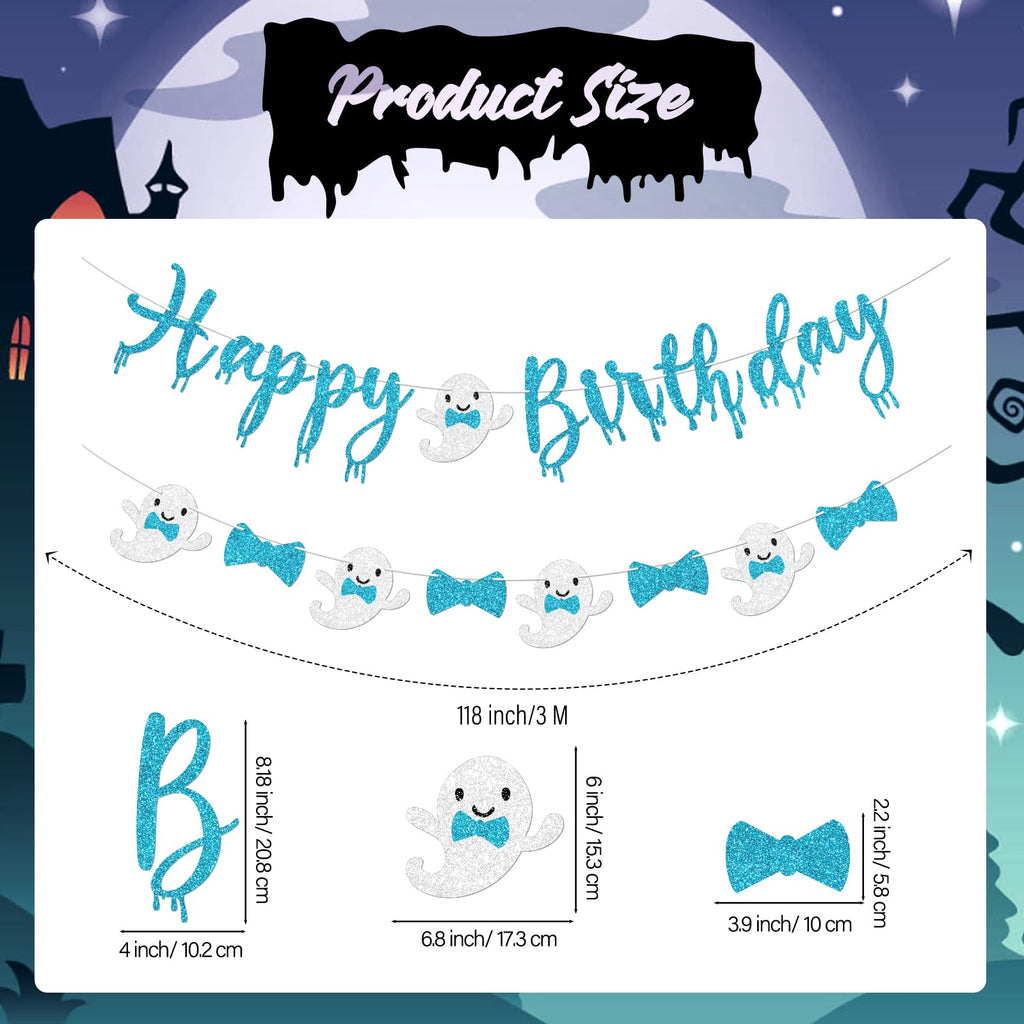 Vofrise Blue Halloween Birthday Banner Glitter Bow Tie Ghost Garland