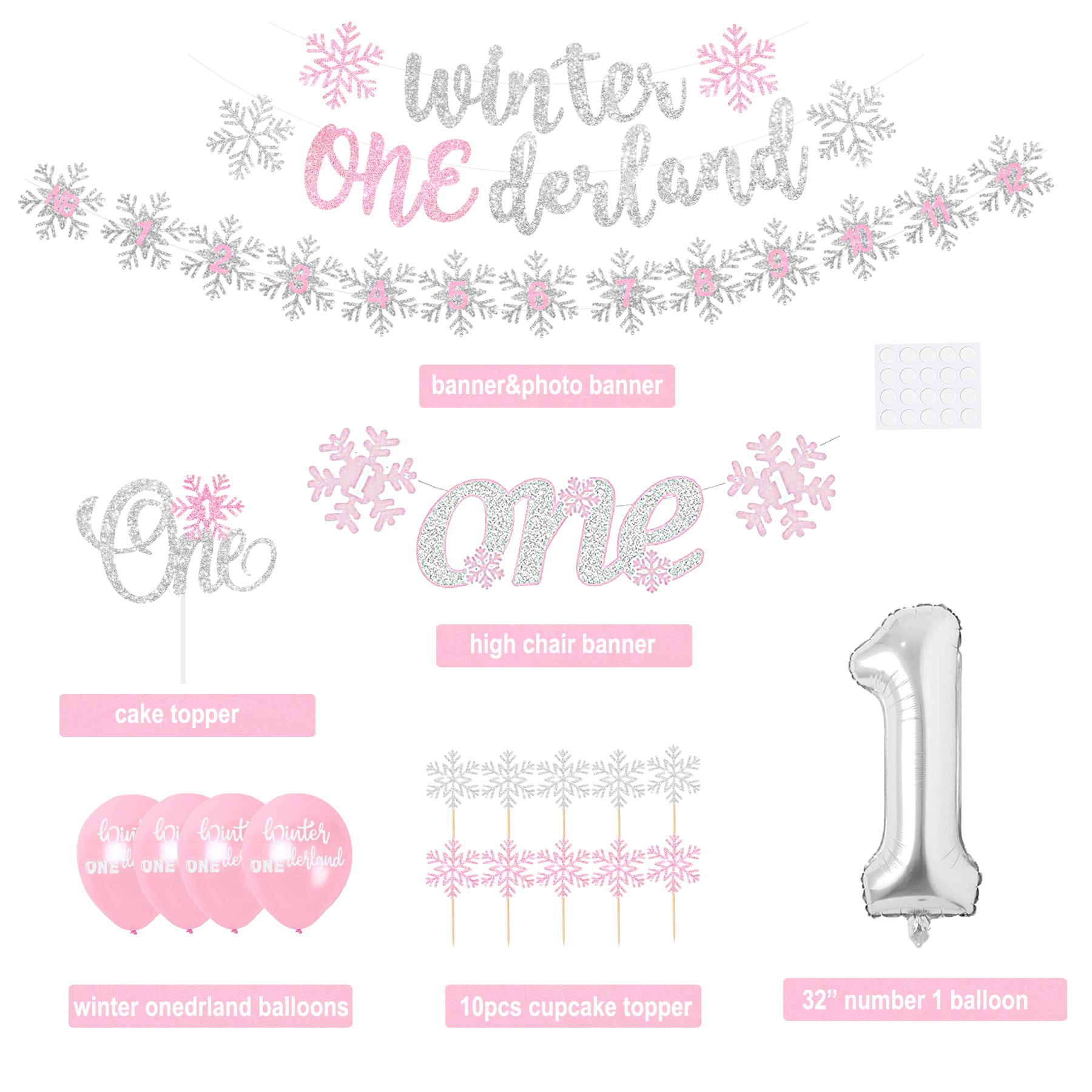 Shempeium Winter Onederland 1st Girl Banner Snowflake Pink Garland