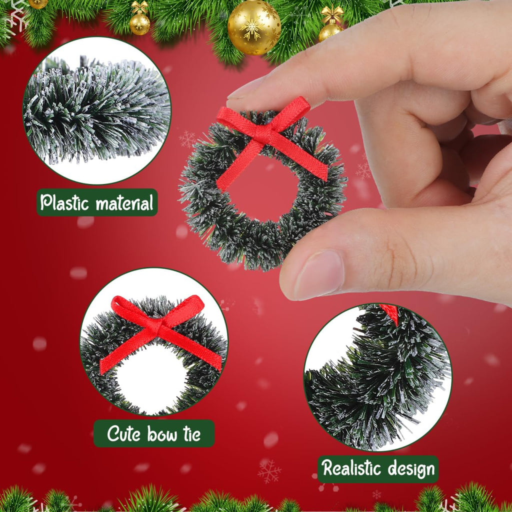 Veemoon 20Pcs Mini Christmas Wreaths with Bow, Christmas Tree Miniature Hanging Wreaths DiIY Craft Winter Garlands Decoration Dollhouse Garlands Ornaments for Festival Supplies (1. 4inch, Green)