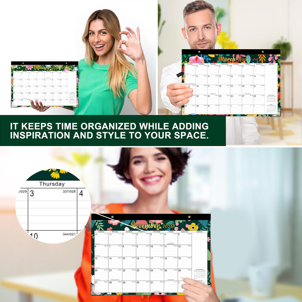 Lbylyhxc 2026-2027 18-Month Desk Calendar 17x12 Flowers Jan 2026-Jun 2027