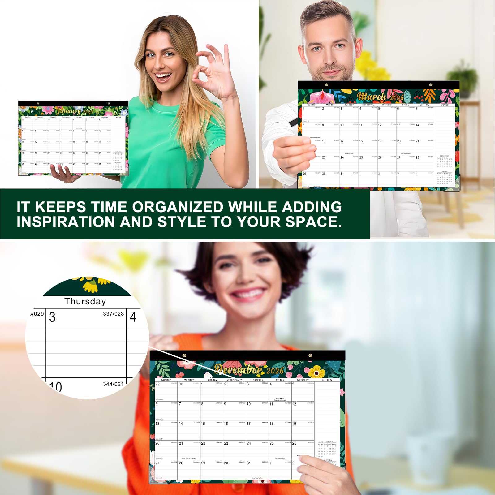 Lbylyhxc 2026-2027 18-Month Desk Calendar 17x12 Flowers Jan 2026-Jun 2027