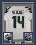 Framed Autographed/Signed DK D.K. Metcalf 35x39 Seattle White Football Jersey JSA COA