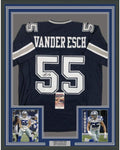 Framed Autographed/Signed Leighton Vander Esch 35x39 Dallas Dark Blue Football Jersey JSA COA