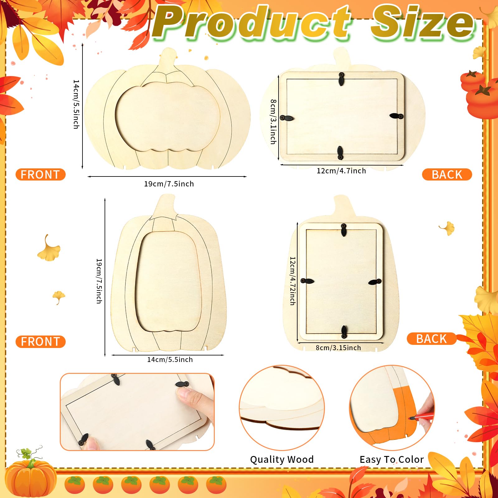 Geelin 6 Pack Wooden Pumpkin Picture Frames Unfinished 5.5x7.48in Fall Decor