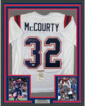 Framed Autographed/Signed Devin McCourty 35x39 New England White Football Jersey JSA COA