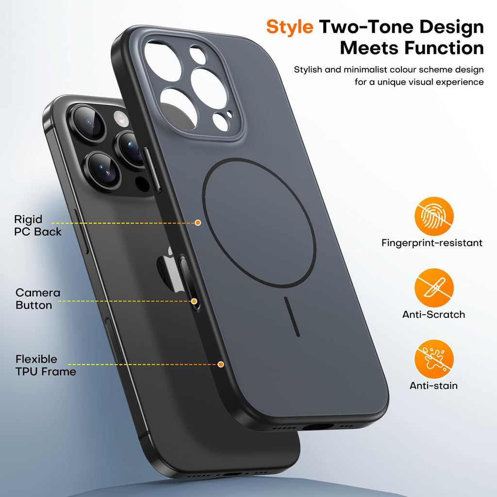 TAURI for iPhone 16 Pro Case, Upgrade Full Camera Protection, Camera Control, Compatible with Magsafe, Minimalist Slimmer Magnetic Phone Case for iPhone 16 Pro, Black