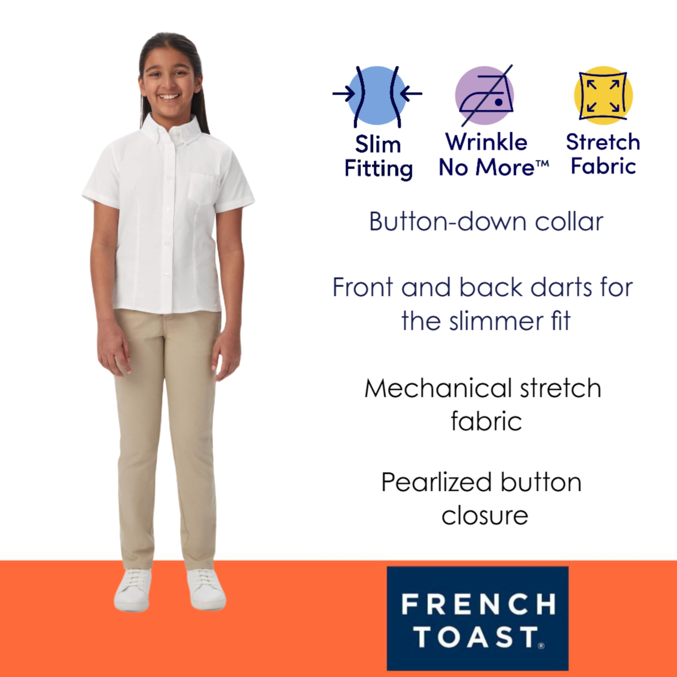French Toast Girls Short Sleeve Button Down Oxford Shirt White Size 6X