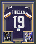 Framed Autographed/Signed Adam Thielen 35x39 Minnesota Purple Football Jersey Beckett BAS COA