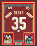 Framed Autographed/Signed Christian Okoye 35x39 Kansas City Red Football Jersey PSA/DNA COA