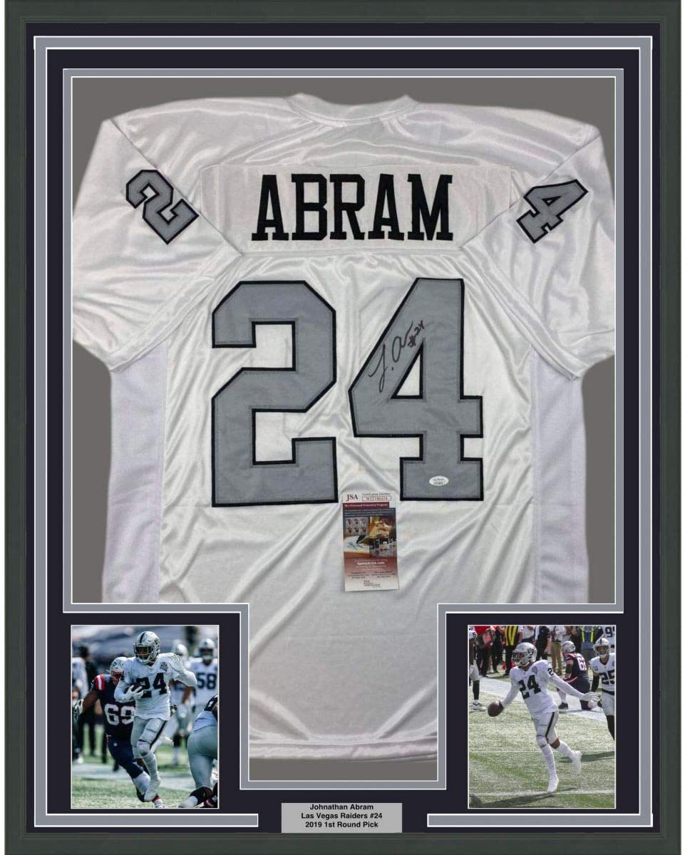 Framed Autographed/Signed Johnathan Abram 35x39 Las Vegas Oakland Color Rush Football Jersey JSA COA