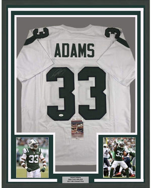 Framed Autographed/Signed Jamal Adams 35x39 New York White Football Jersey JSA COA