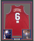 Framed Autographed/Signed Julius Erving Dr. J 35x39 Philadelphia Red Basketball Jersey Beckett BAS COA