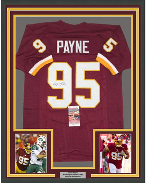 Framed Autographed/Signed Daron Payne 35x39 Washington Burgundy Football Jersey JSA COA
