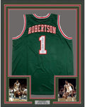Framed Autographed/Signed Oscar Robertson 71 Champs 35x39 Milwaukee Green Basketball Jersey JSA COA