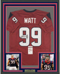 Framed Autographed/Signed J.J. JJ Watt 35x39 Houston Red Football Jersey JSA COA
