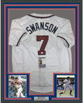 Framed Autographed/Signed Dansby Swanson 35x39 Atlanta White Baseball Jersey JSA COA
