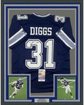 Framed Autographed/Signed Trevon Diggs 35x39 Dallas Dark Blue Football Jersey JSA COA