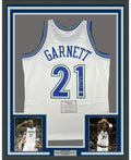 Framed Autographed/Signed Kevin Garnett 35x39 Minnesota Timberwolves White Authentic Mitchell & Ness Basketball Jersey Fanatics COA