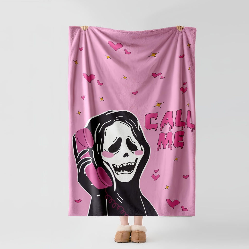 LOSIVISHE Halloween Flannel Throw Blanket Pink Ghost Pattern 50x70 in