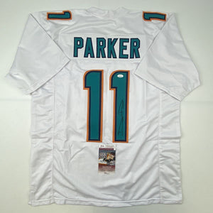 Autographed/Signed Devante Parker Miami White Football Jersey JSA COA