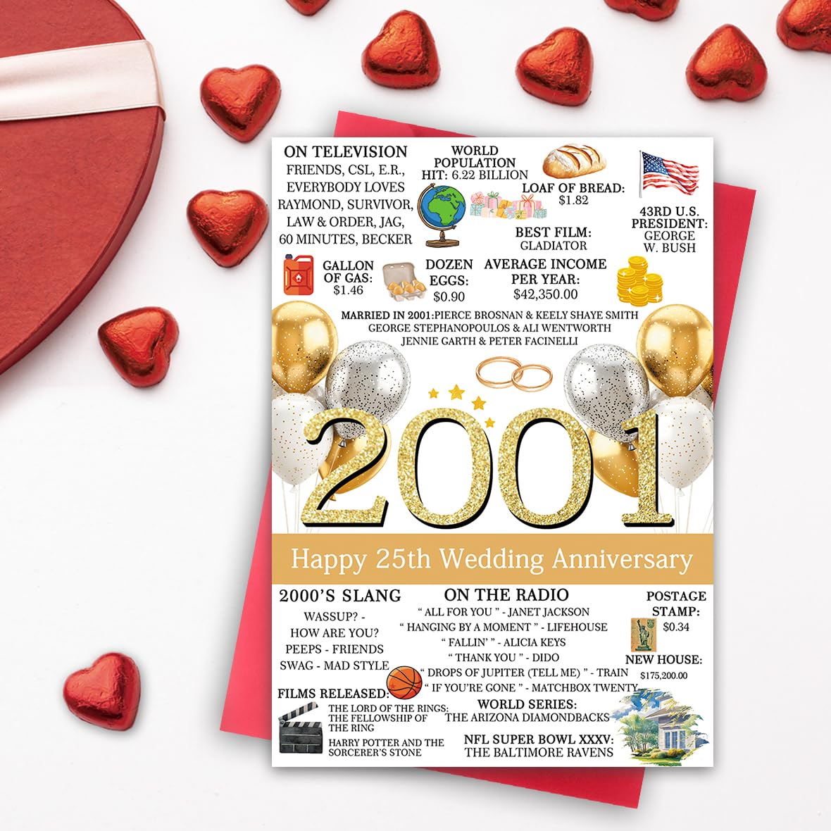 Hongshan 25th Wedding Anniversary Card for Couple Vintage hs-235