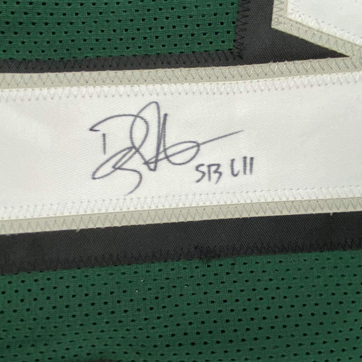 Framed Autographed/Signed Doug Pederson SB LII 35x39 Philadelphia Green Football Jersey JSA COA