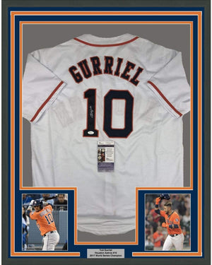 Framed Autographed/Signed Yulieski Yuli Gurriel 35x39 Houston White Baseball Jersey JSA COA