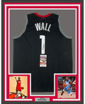 Framed Autographed/Signed John Wall 35x39 Houston Black Basketball Jersey JSA COA