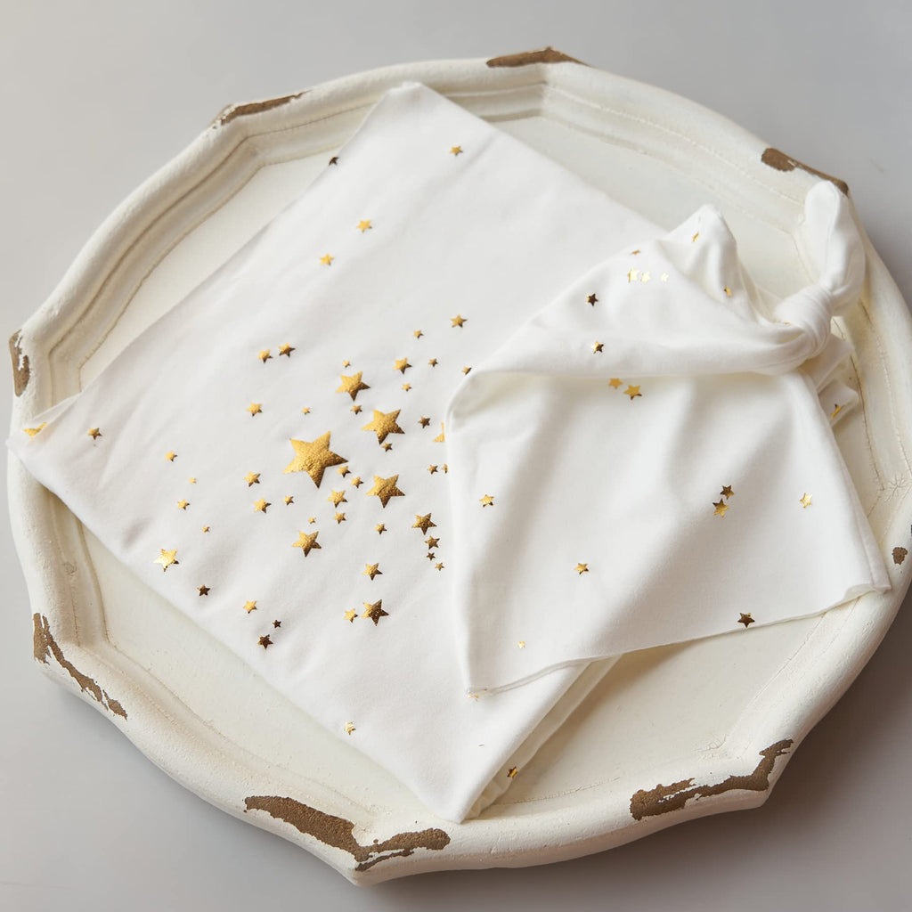 Zeroest Newborn Photography Wraps with Gold Stars Navy Size Crib