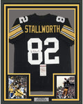 Framed Autographed/Signed John Stallworth 35x39 Pittsburgh Black Football Jersey JSA COA
