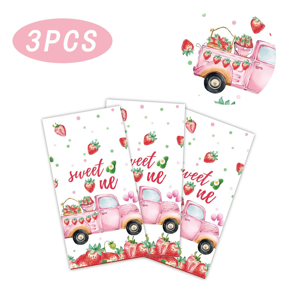 PHOGARY 3 PCS Strawberry Tablecloth Plastic Party Decor Pink 108x54in