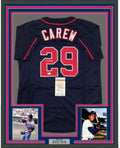 Framed Autographed/Signed Rod Carew 35x39 Minnesota Dark Blue Baseball Jersey JSA COA