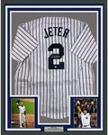 Framed Autographed/Signed Derek Jeter 35x39 New York Pinstripe Baseball Jersey Steiner Sports COA Hologram Only