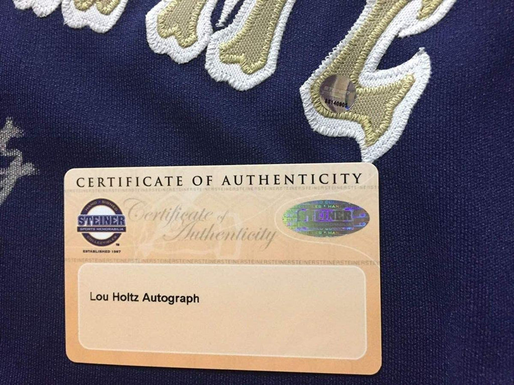 Framed Autographed/Signed Lou Holtz 35x39 Notre Dame Fighting Irish Football Jersey Jacket Steiner Sports COA