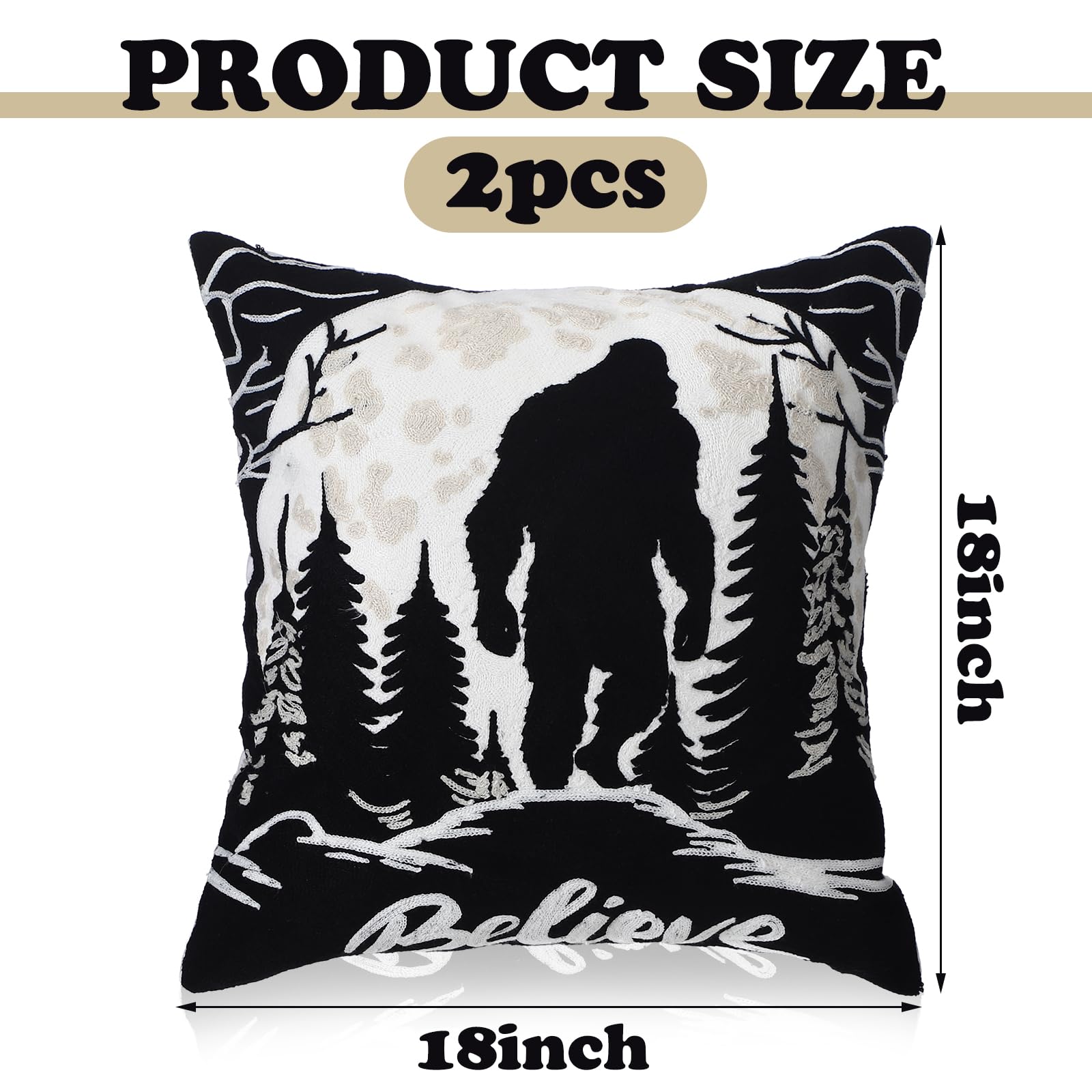Burbell Bigfoot Christmas Pillow Covers Set of 2 Black 18x18
