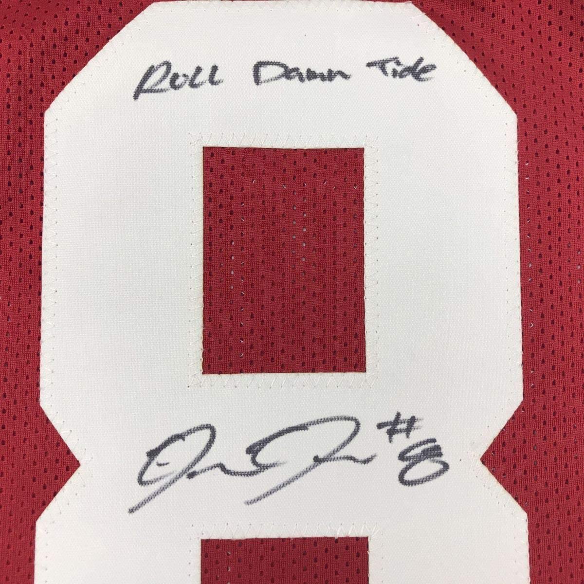 Framed Autographed/Signed Josh Jacobs Roll Tide 35x39 Alabama Red College Football Jersey Beckett BAS COA