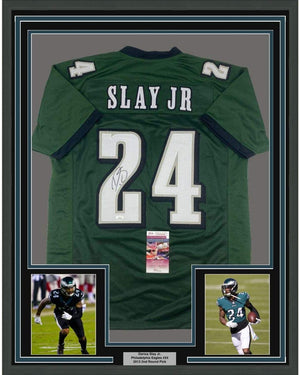 Framed Autographed/Signed Darius Slay Jr. 35x39 Philadelphia Green Football Jersey JSA COA