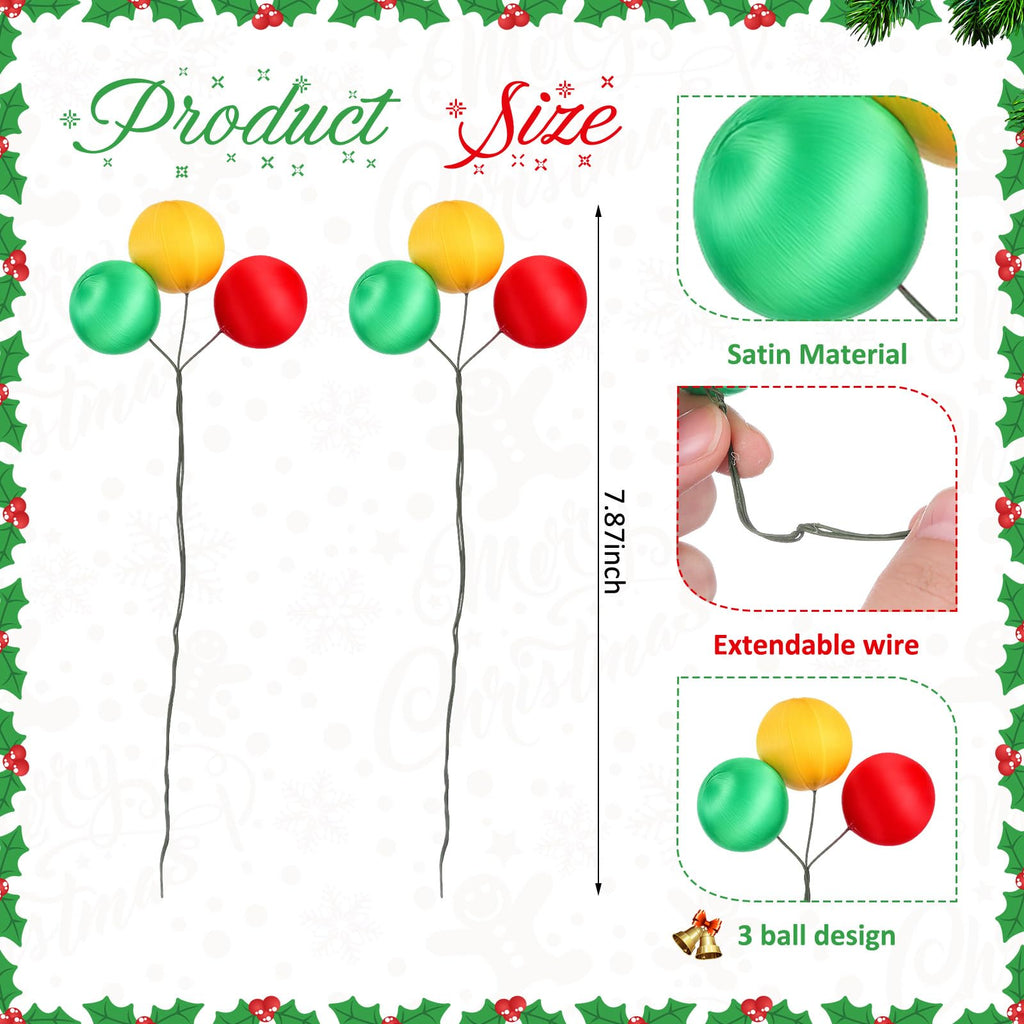 Suncalla Christmas Tree Ball Picks Satin Red Green Gold 7.9'' 12 Pcs