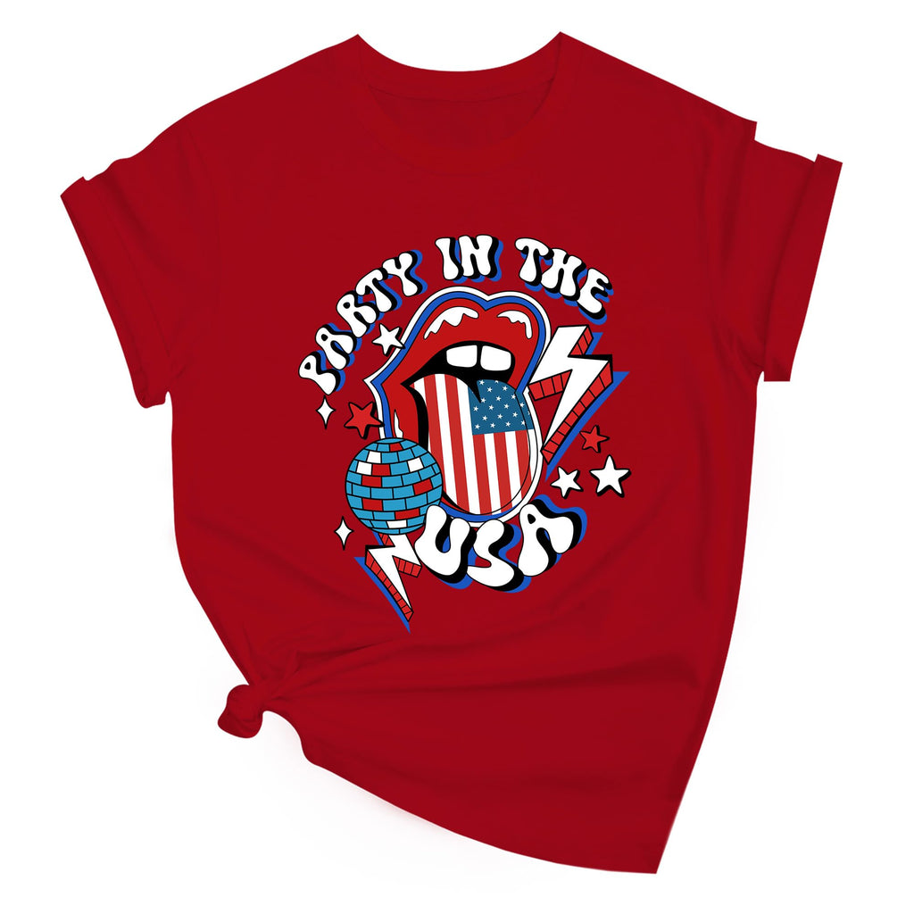 Solatria 4th of July Shirts Women USA Flag Cotton Crew Neck Red XL