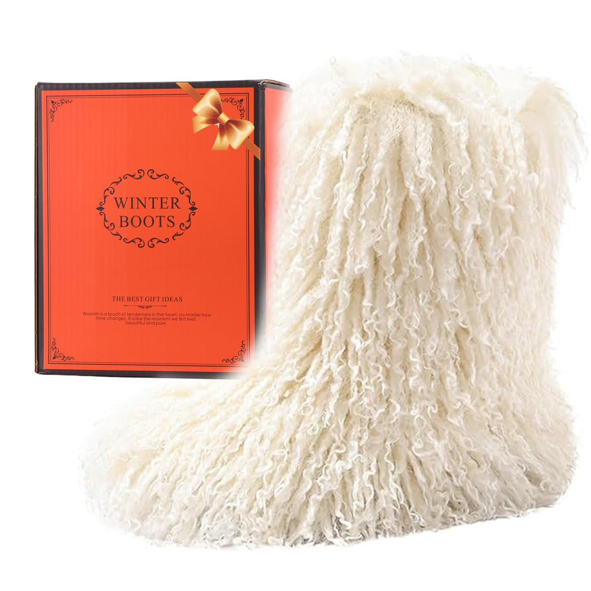 YXCFEWD Women's Faux Mongolian Fur Winter Boots, Size 12
