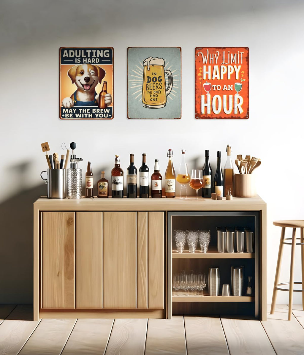 Opix Design Funny Metal Bar Sign Dog Beer Humorous Wall Decor 8.3x11in