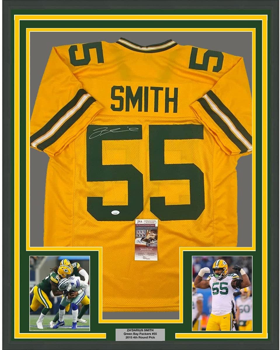 Framed Autographed/Signed Za'Darius Smith 35x39 Green Bay Yellow Football Jersey JSA COA