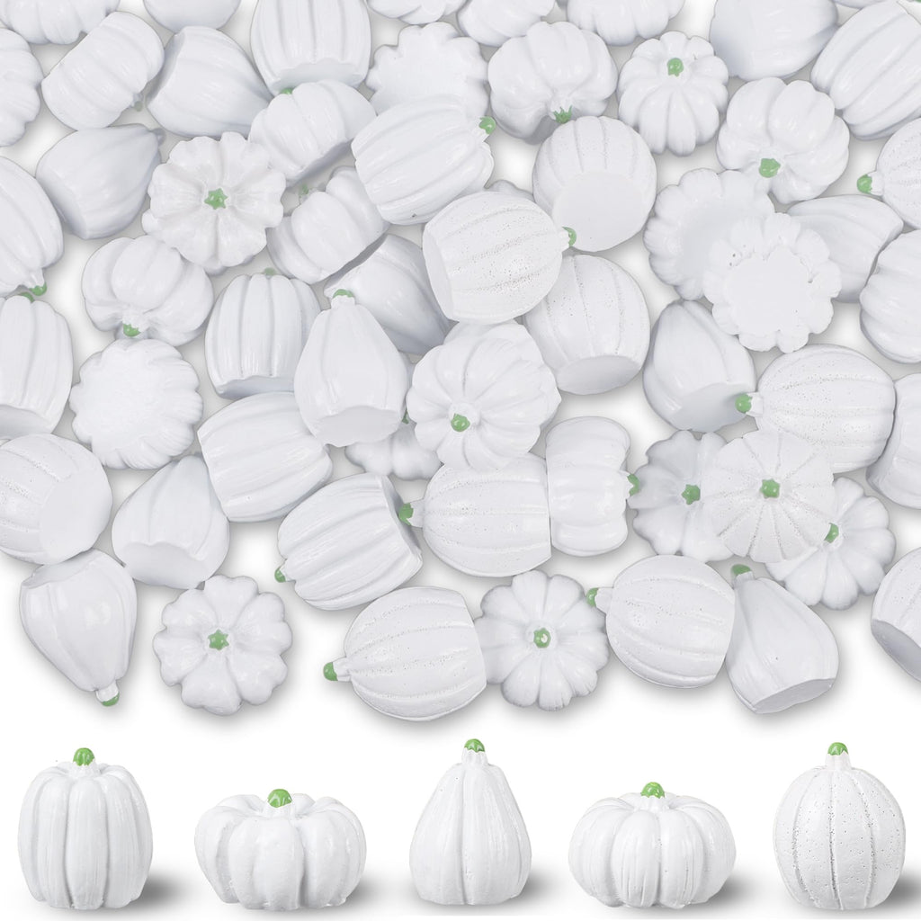 winemana Mini Pumpkins Fall Decorations 80 Pack White Resin Small