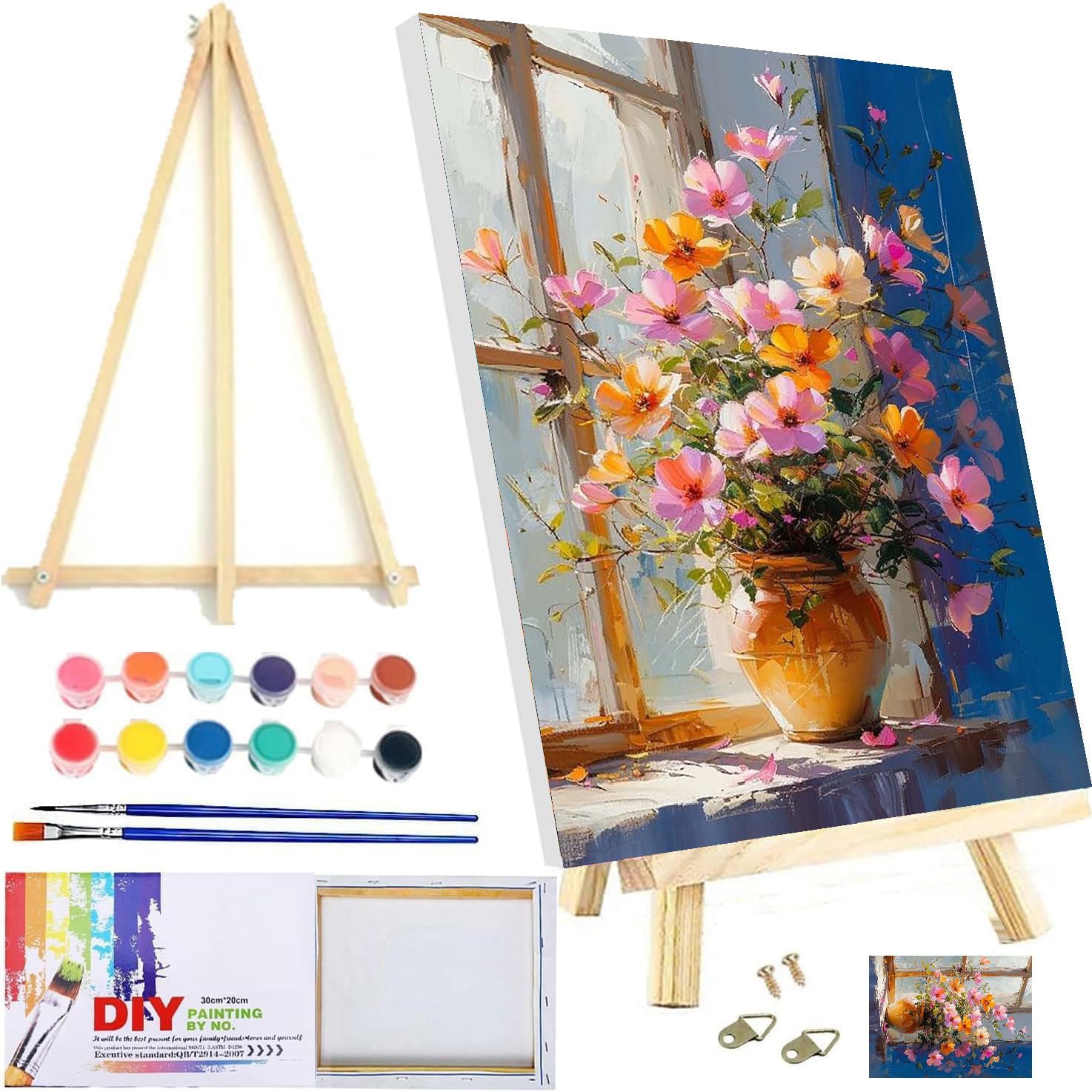 CraftyTime Paint by Numbers Kit Adult Beginner Flower 12x16 Inch Framed