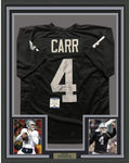 Framed Autographed/Signed Derek Carr 35x39 Oakland Black Football Jersey Beckett BAS COA