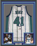Framed Autographed/Signed Glen Rice 35x39 Charlotte White Basketball Jersey PSA/DNA COA