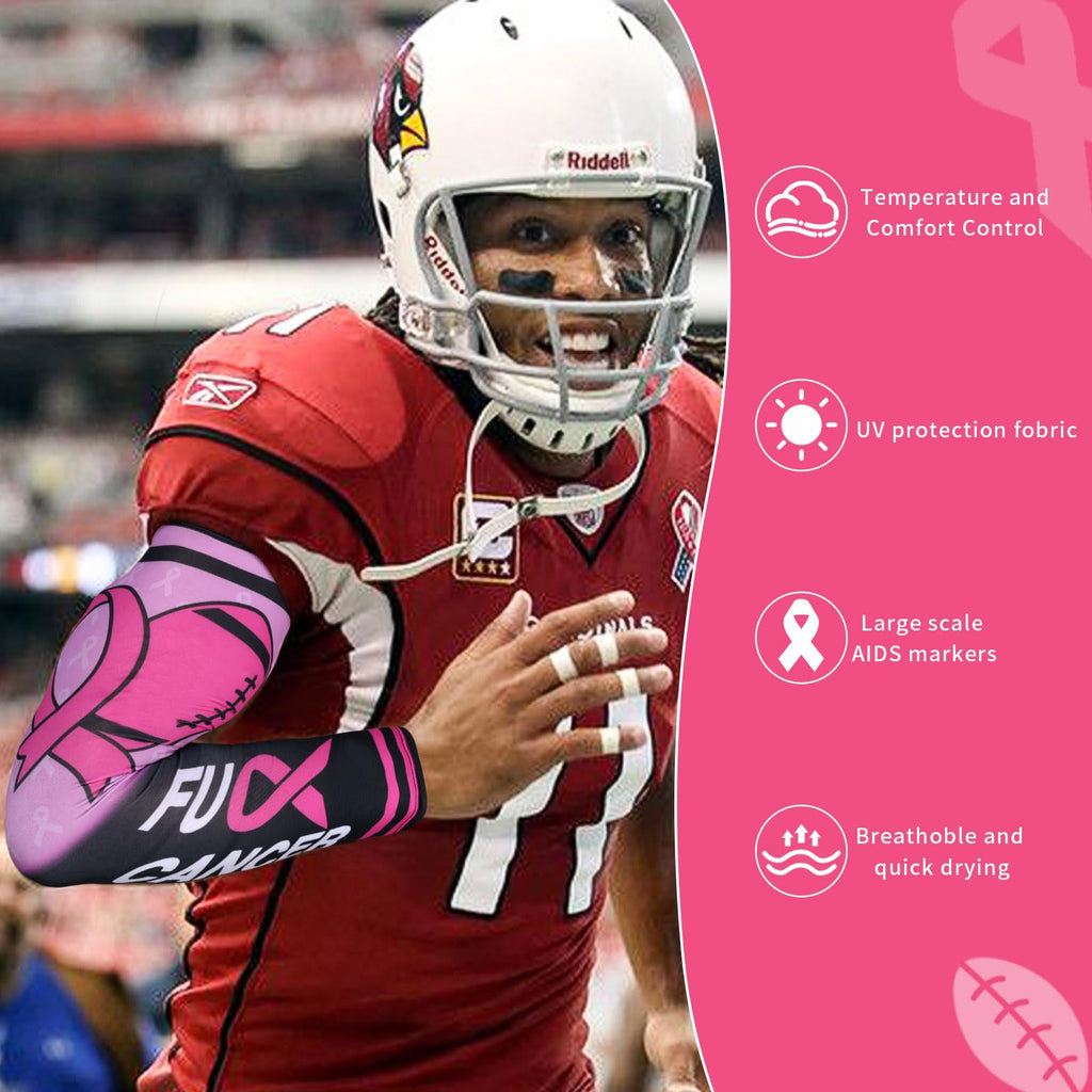 PABOBIT Breast Cancer Awareness Pink Ribbon Arm Sleeve Football 1Pair Size Adult